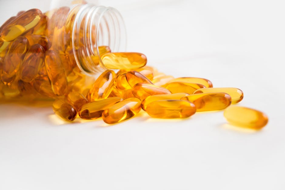 Omega-3 supplement capsules for heart and brain health